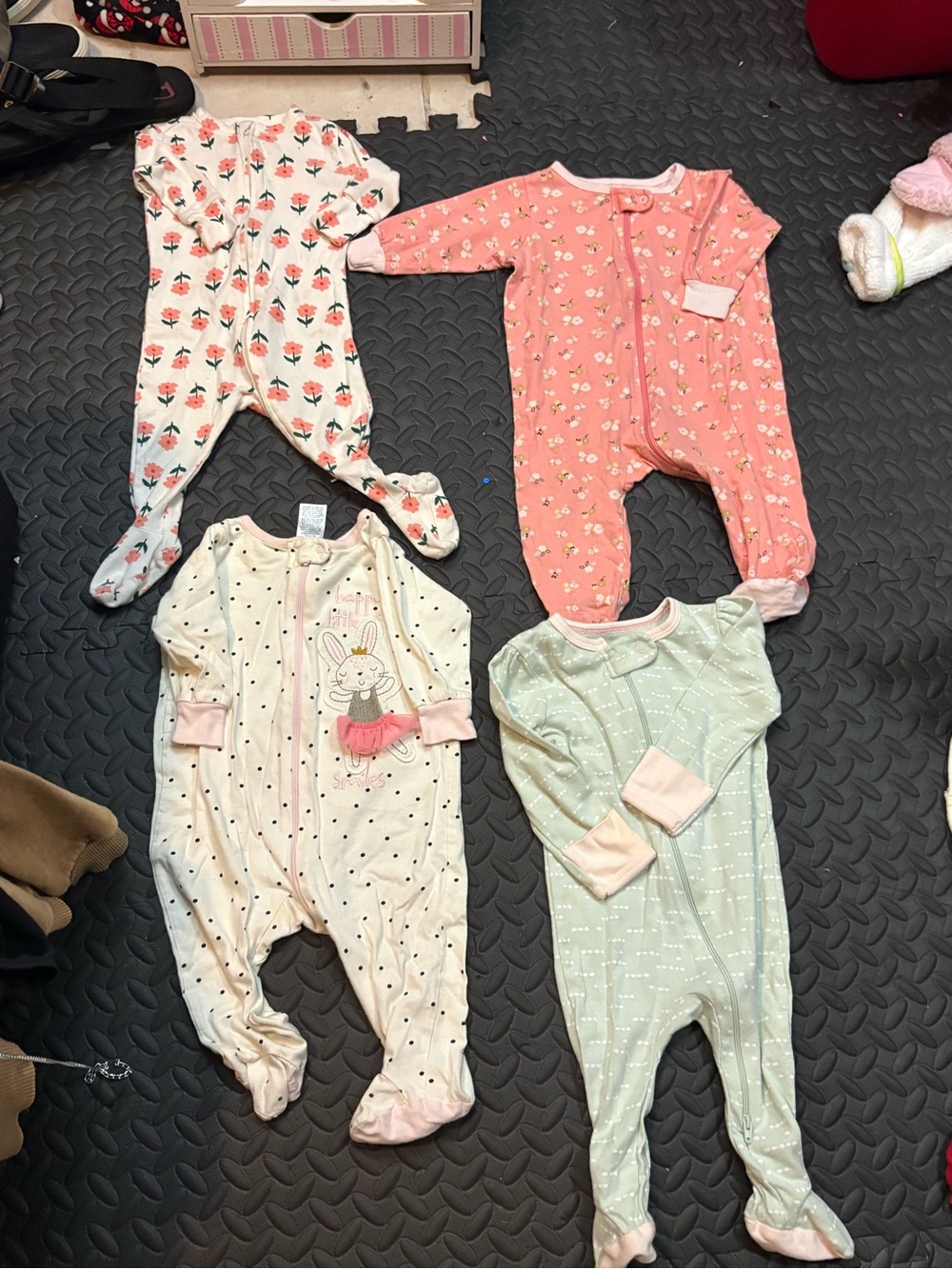 Gerber Baby Girls Footed One-Pieces in Pink, White, Coral and Mint-Bundle